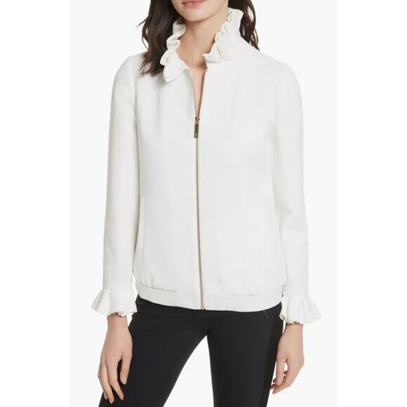Ted Baker London Jackets & Blazers - Ted Baker London Lydiah Crepe Ruffle Bomber Jacket Ivory size 2